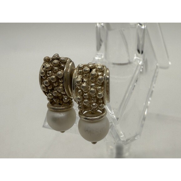 Michael Dawkins Pearl Textured Sterling Silver Earring 925 14K Thailand - Picture 4 of 12